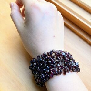 Vintage Genuine Garnet Sterling Silver Hook Handmade Wire Woven Cuff Bracelet